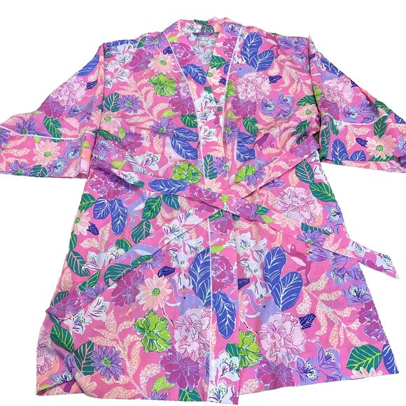 Lilly Pulitzer FLoral Pink Multicolored Robe Size Large/XL - with belt - Picture 1 of 9